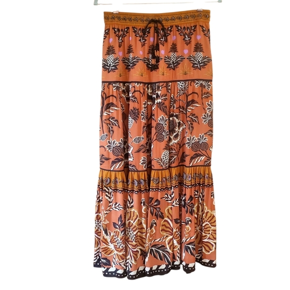 Rachel Zoe Boho Salmon & Black Botanical Print Maxi Skirt Size Small - Picture 5 of 10